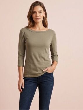Michael Stars Dot 1x1 Ribbed 3/4 Sleeve Boatneck Tee Top OS (Medium) - NWOT